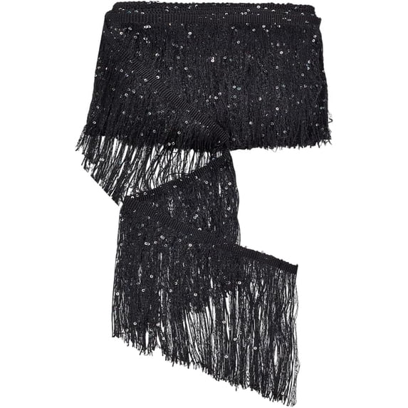 10 Yard 10.9 Yards Sequins Chainette Fringe Yarn Thread Tassel Trim 5-7/8 inch Black Tassel Fringe Trim with Silver Sequins for Wedding Applique Clothing Sewing Craft