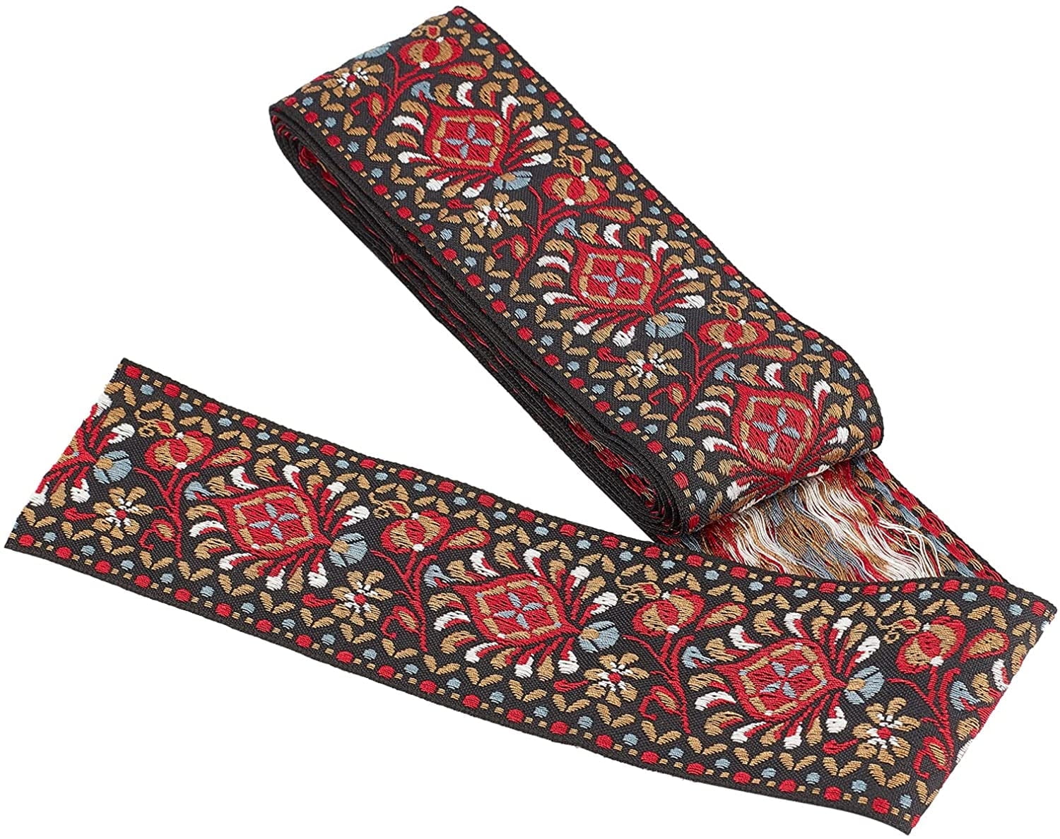 SUNNYCLUE 10 Yard 2 Inch Vintage Jacquard Ribbon Embroidered Woven Ribbon Fabric Trim Fringe for DIY Clothing Accessories Embellishment Decorations Wine Reddish Brown