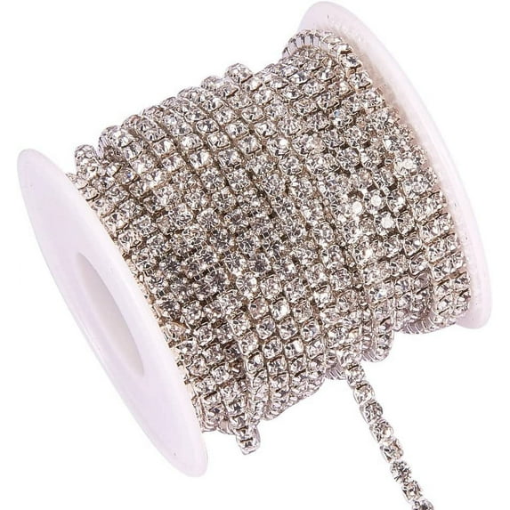 10 Yard 3mm Crystal Rhinestone Close Chain Clear Trimming Claw Chain Sewing Craft about 2330pcs Rhinestones - Crystal (Silver Bottom)