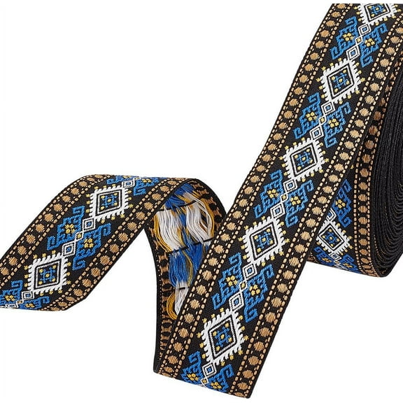 10 Yard 7.66 Yards/7m Vintage Jacquard Ribbon Trim 1-1/8 Inch/3cm Rhombus Embroidered Woven Trim Boho Fabric Sewing Ribbon for DIY Clothing Accessories Embellishment Decorations