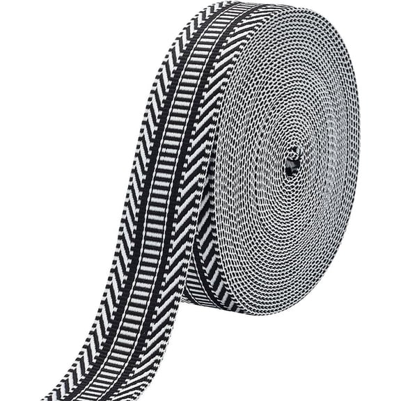 10 Yard/ 9.1m Craft Striped Ribbon 1.5inch Polyester Ribbon Straps Black White Striped Webbing Twill Tape Ribbon Jacquard Ribbon for Sewing Garment Backpacks Handbag Hats Home Decor Black