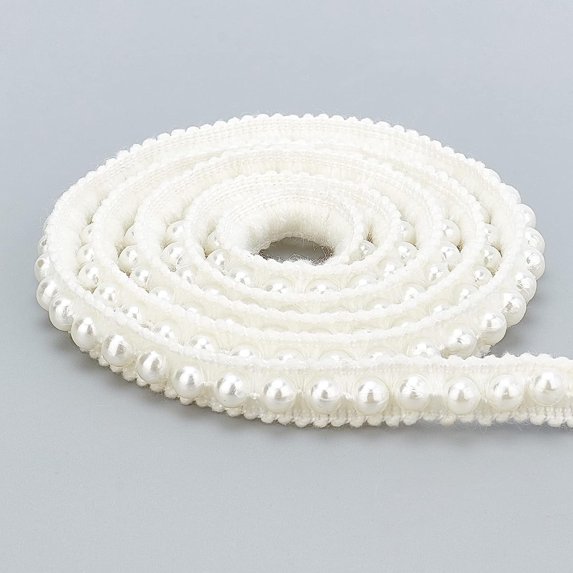 10 Yard Beaded Pearl Lace Ribbon Artificial Pearls Trimming Ribbon 11mm Width Vintage Style Resin Rhinestones