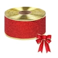 thumbnail image 1 of 10 Yard Christmas Glitter Wired Ribbon with Metallic Edge 2 Inch Christmas Tree Decorative Ribbons for Gift Wrapping, Wreath Decor, Home DIY Bow Crafts, Xmas Holiday Party Supplies (Red), 1 of 8