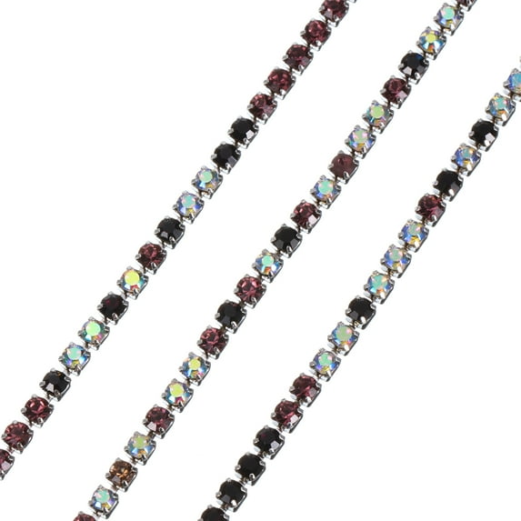 Uxcell 10 Yard Crystal Rhinestone Chain 0.08'' Width Close Claw Chain Trim Silver Deep Purple Light Purple White AB