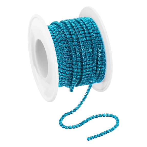 10 Yard Crystal Rhinestone Chain, 2.0mm Sew on Close Claw Chain Trim, Bright Blue, 1Roll