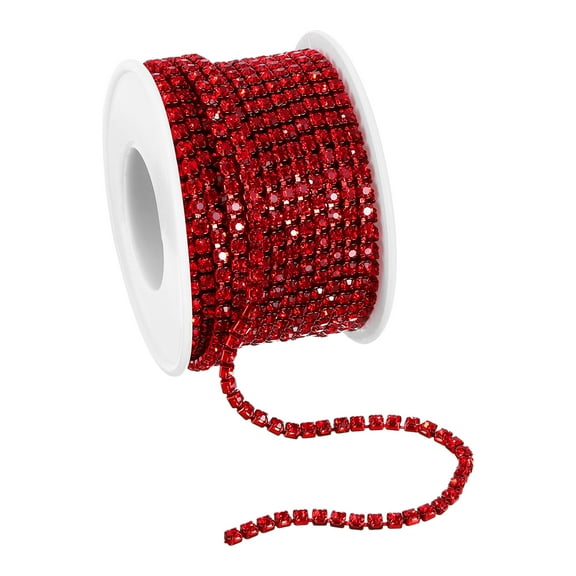 10 Yard Crystal Rhinestone Chain, 3.0mm Sew on Close Claw Chain Trim, Red, 1Roll