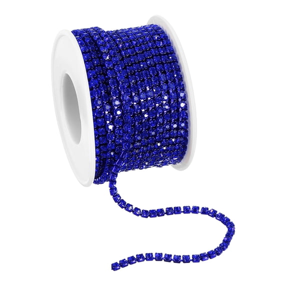 10 Yard Crystal Rhinestone Chain, 3.0mm Sew on Close Claw Chain Trim, Sapphire Blue, 1Roll