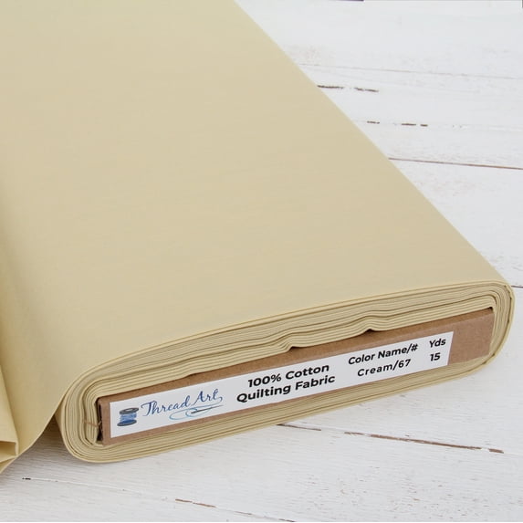 10 Yard Cut ThreadArt Premium Cotton Quilting Fabrics - Cream - 44" Width - 100% Cotton - Quilting, Sewing, Crafts