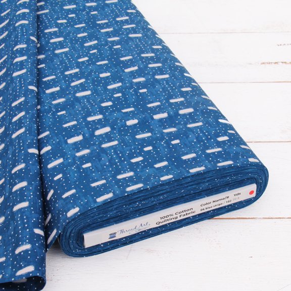 10 Yard Cut Threadart Cotton Quilting Fabric Sold By The Yard - Vintage Threads Collection - 44" Width - 100% Cotton - Quilting, Sewing, Crafts - Dark Blue Stripe