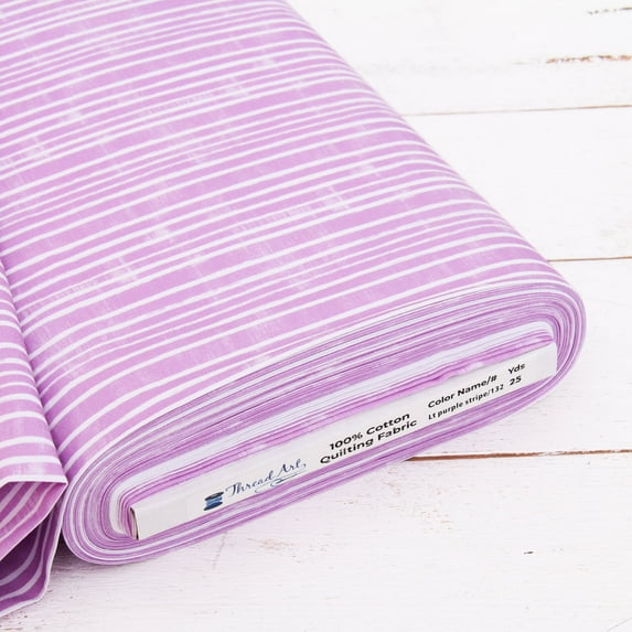 10 Yard Cut Threadart Cotton Quilting Fabric Sold By The Yard - Vintage Threads Collection - 44" Width - 100% Cotton - Quilting, Sewing, Crafts - Light Purple Stripe