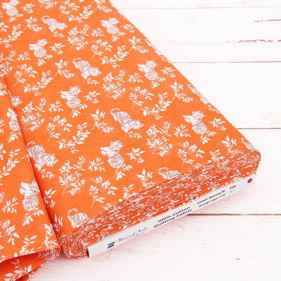 10 Yard Cut Threadart Cotton Quilting Fabric Sold By The Yard - Vintage Threads Collection - 44" Width - 100% Cotton - Quilting, Sewing, Crafts - Orange Tiger