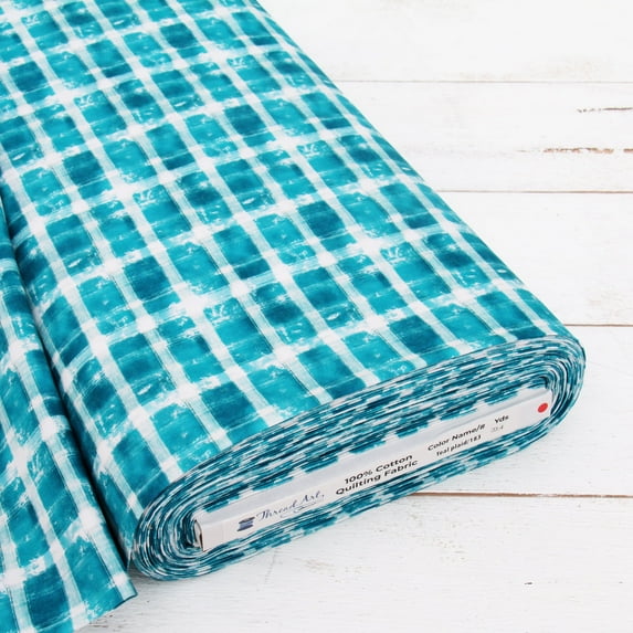 10 Yard Cut Threadart Cotton Quilting Fabric Sold By The Yard - Vintage Threads Collection - 44" Width - 100% Cotton - Quilting, Sewing, Crafts - Teal Plaid