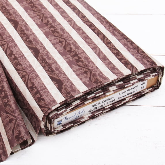 10 Yard Cut Threadart Premium Cotton Quilting Fabric - Brown Stripe 1 - 44" Width - 100% Cotton - Quilting, Sewing, Crafts