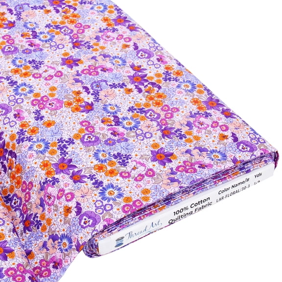 10 Yard Cut Threadart Premium Cotton Quilting Fabric - Spring Picnic Collection - Lavender Floral - 44" Width - 100% Cotton - Quilting, Sewing, Crafts
