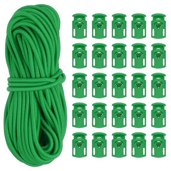 Uxcell 1Pcs 10 Yard Elastic Bungee Cord & 25 Pcs Single Hole Cord Lock Green