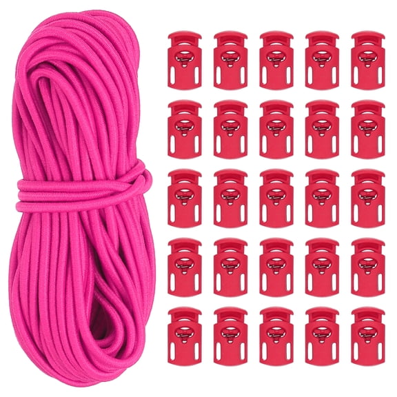 Uxcell 1Pcs 10 Yard Elastic Bungee Cord & 25 Pcs Single Hole Cord Lock Rose