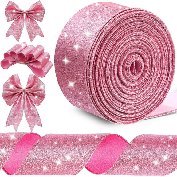 10 Yard Glitter Ribbon Wired Edge Waterproof Sparkly Garland for Gifts Wrapping Cards Crafts Wreaths Holiday Christmas Decoration(2.5 Inch X 10 Yard)