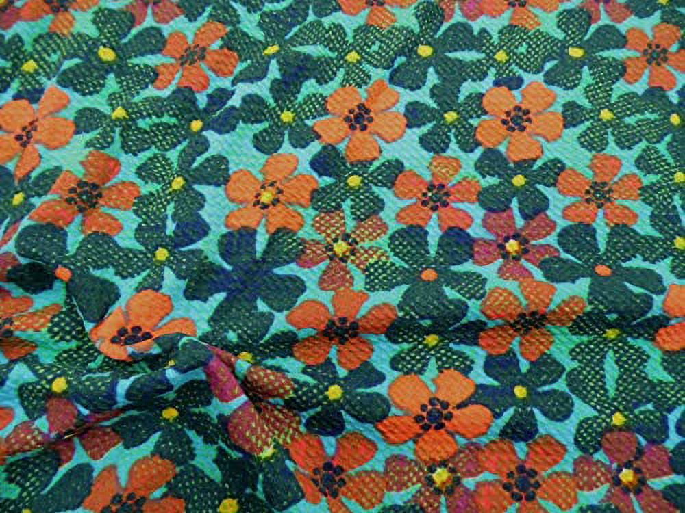 10 Yard Lot Bullet Printed Liverpool Textured Fabric 4 Way Stretch Turquoise Orange Floral U34