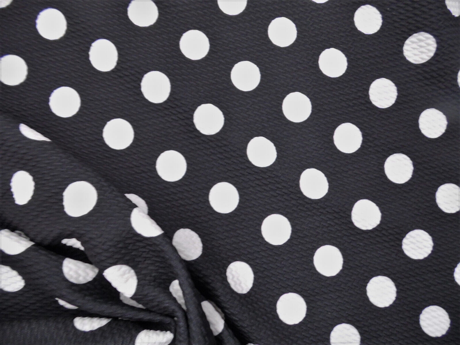10 Yard Lot Bullet Printed Liverpool Textured Fabric 4 way Stretch Black White Polka Dot P14