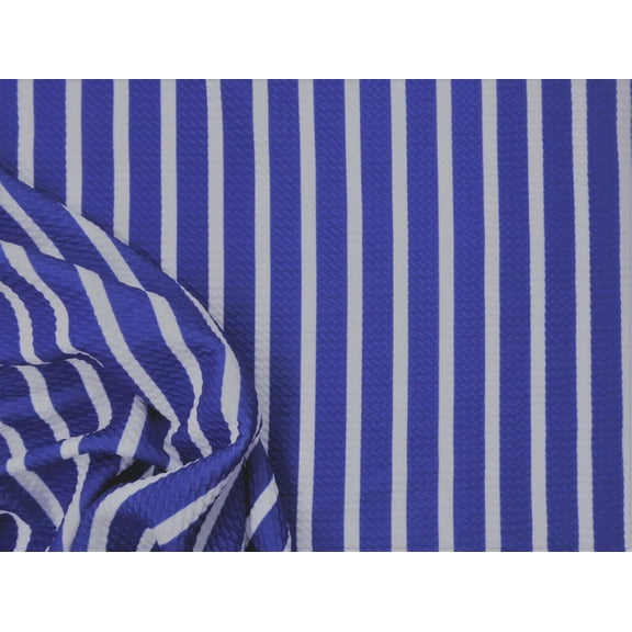 10 Yard Lot Bullet Printed Liverpool Textured Fabric 4 way Stretch Blue White Stripe W38