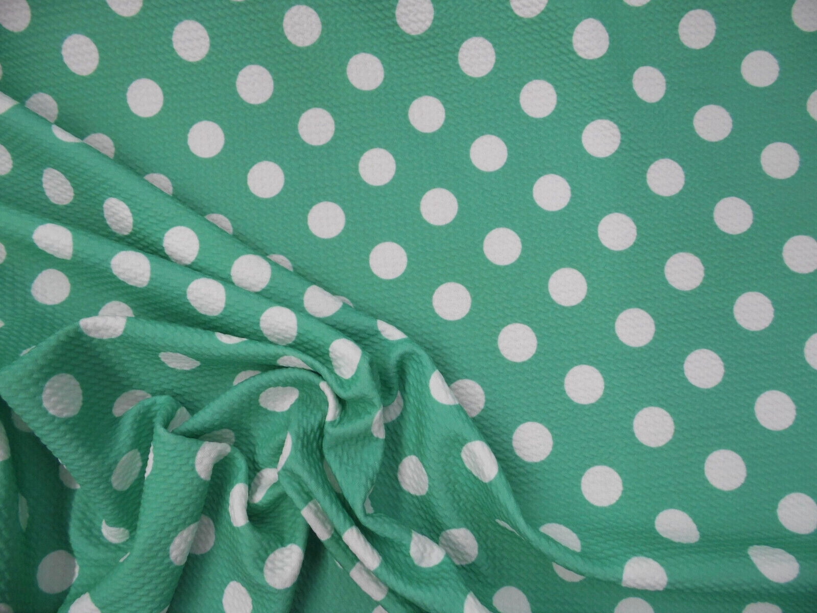10 Yard Lot Bullet Printed Liverpool Textured Fabric 4 way Stretch Mint Green White Polka Dot P15