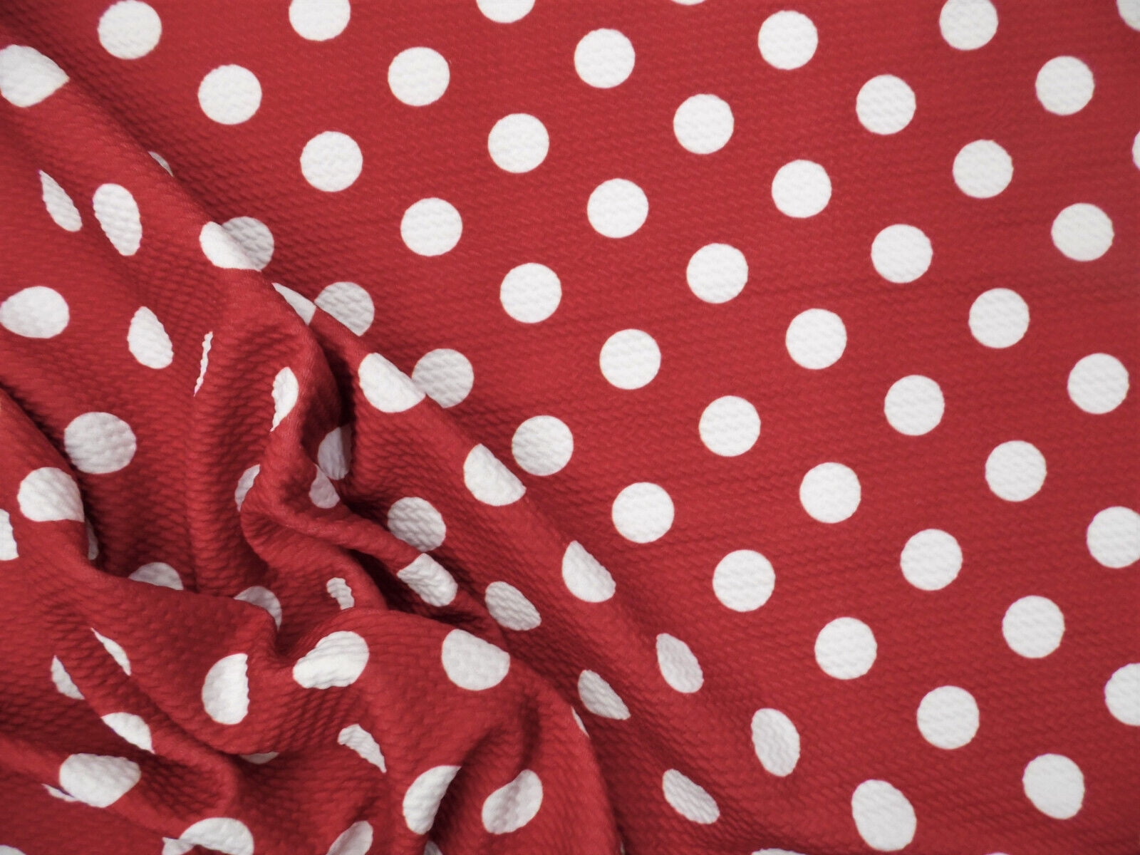 10 Yard Lot Bullet Printed Liverpool Textured Fabric 4 way Stretch Red White Polka Dot P29