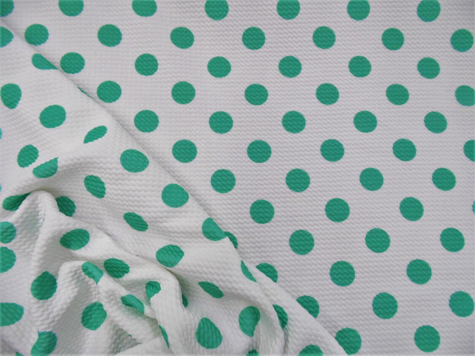 10 Yard Lot Bullet Printed Liverpool Textured Fabric 4 way Stretch White Mint Green Polka Dot V37