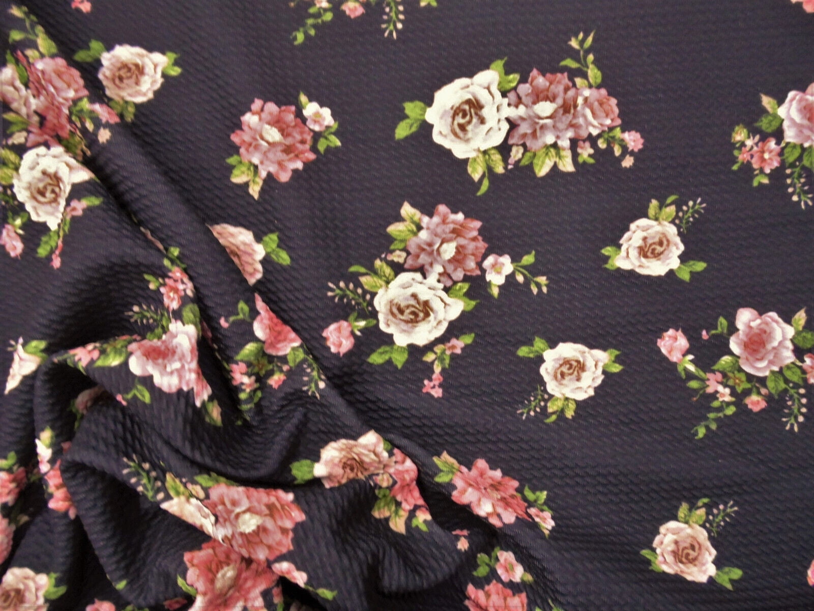 10 Yard Lot Bullet Printed Liverpool Textured Fabric Stretch Black Mauve Brown Floral O37