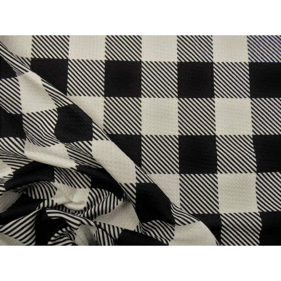 10 Yard Lot Bullet Printed Liverpool Textured Fabric Stretch Buffalo Plaid Black White R26
