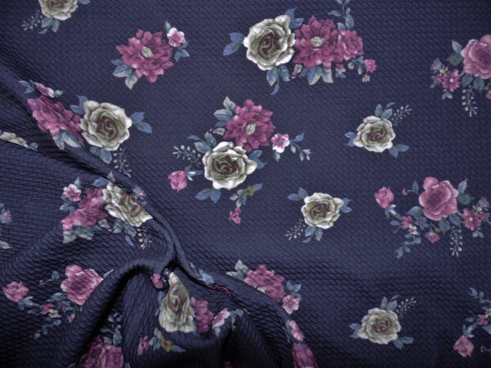 10 Yard Lot Bullet Printed Liverpool Textured Fabric Stretch Navy Plum Slate Blue Floral O47