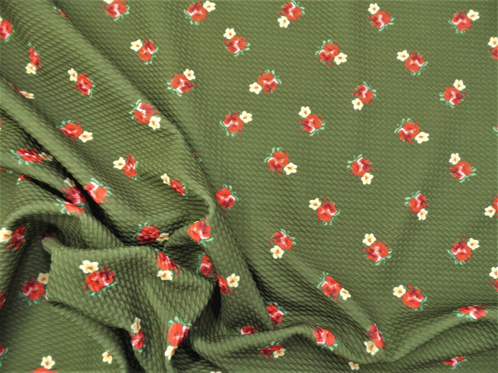 10 Yard Lot Bullet Printed Liverpool Textured Fabric Stretch Olive Red Yellow Floral U29