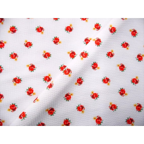 10 Yard Lot Bullet Printed Liverpool Textured Fabric Stretch White Red Yellow Floral Q44