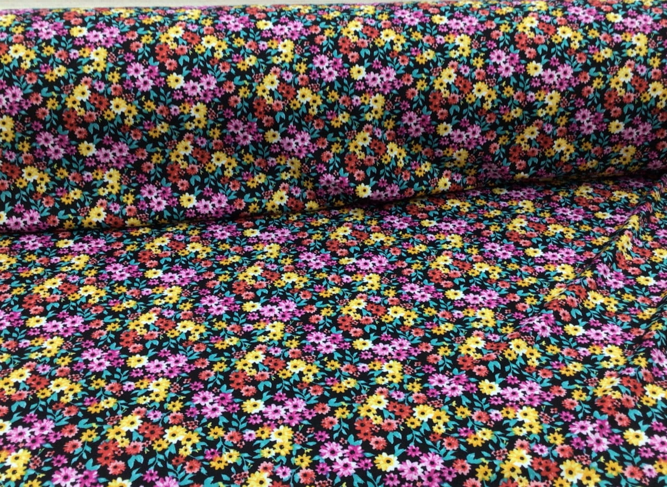 10 Yard Lot Printed DTY Spandex Stretch Apparel Fabric Black Orange Red Fuchsia Floral I313