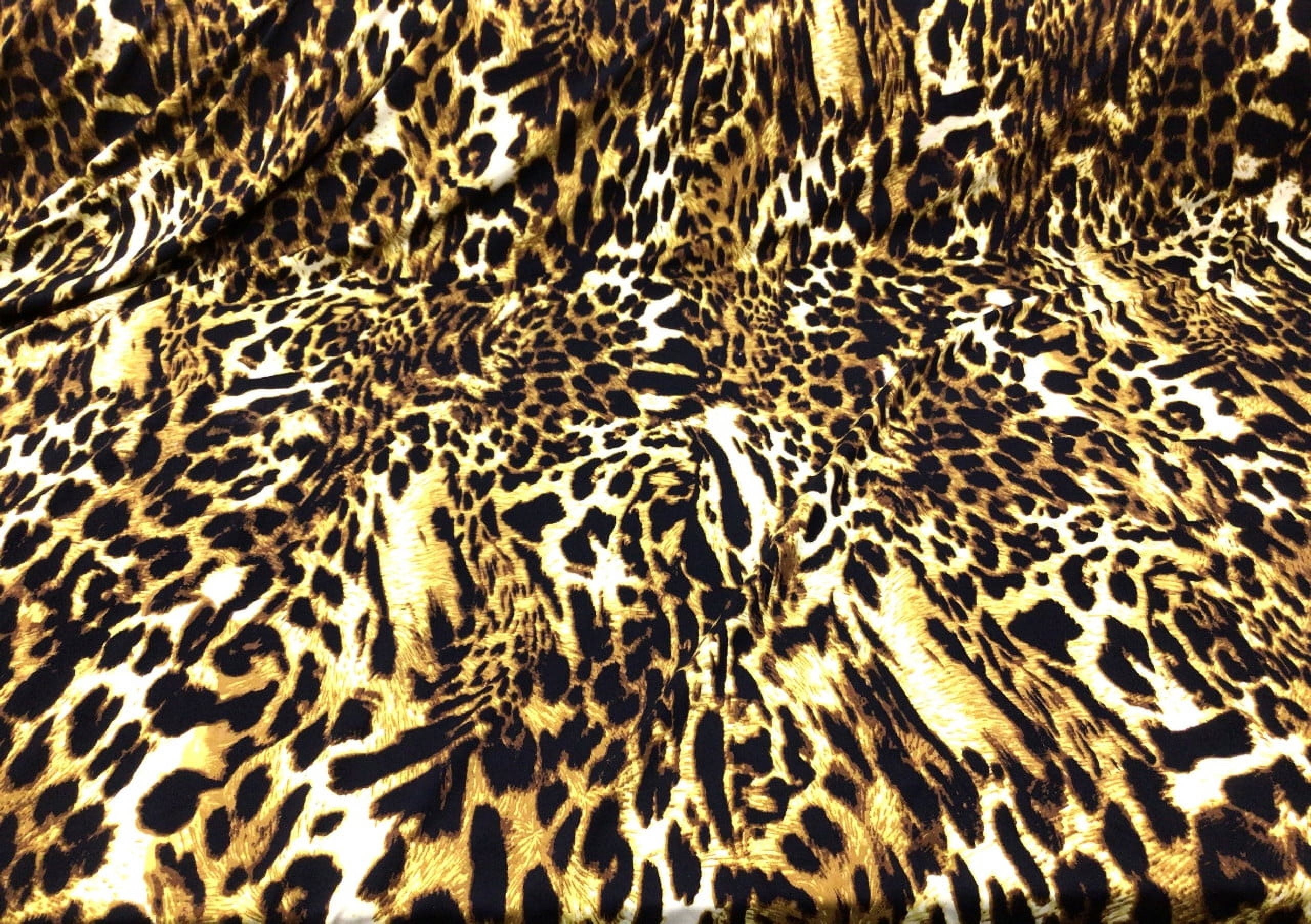 10 Yard Lot Printed DTY Spandex Stretch Apparel Fabric Golden Brown Black Cheetah I330