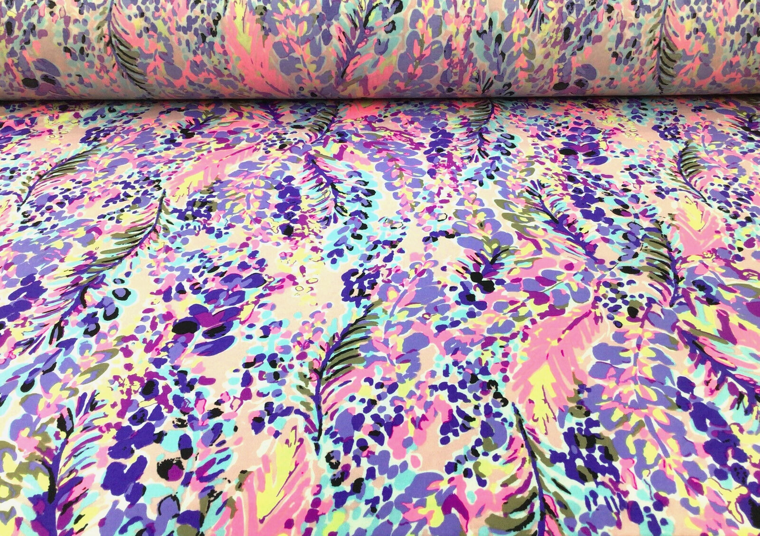 10 Yard Lot Printed DTY Spandex Stretch Apparel Fabric Lilac Pale Pink Abstract Floral J412