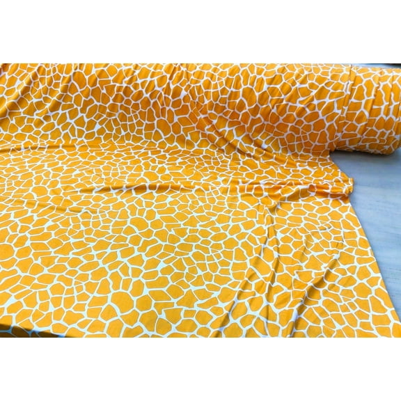 10 Yard Lot Printed DTY Spandex Stretch Apparel Fabric Orange White Giraffe Print J225