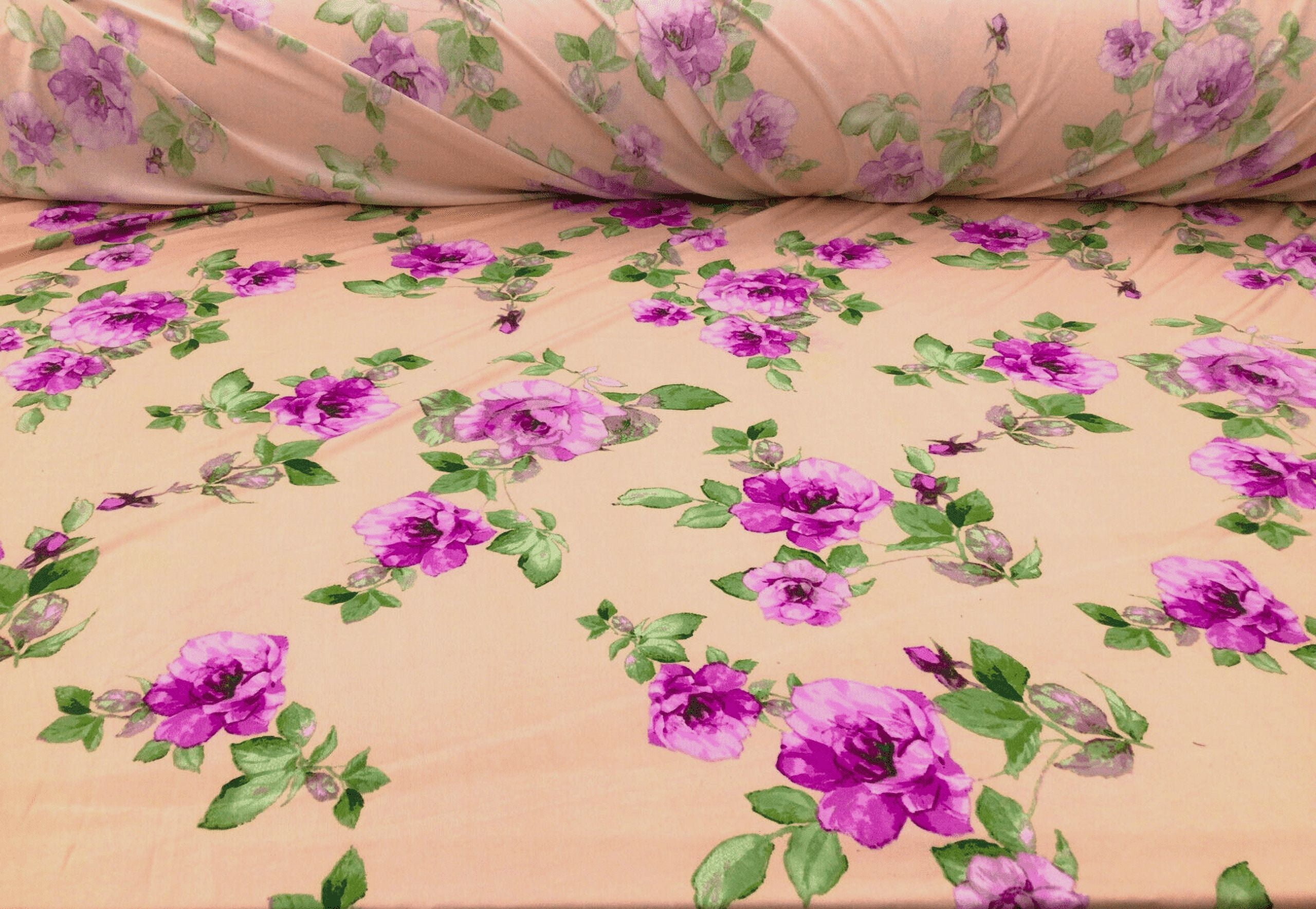 10 Yard Lot Printed DTY Spandex Stretch Apparel Fabric Peach Fuchsia Purple Floral J224