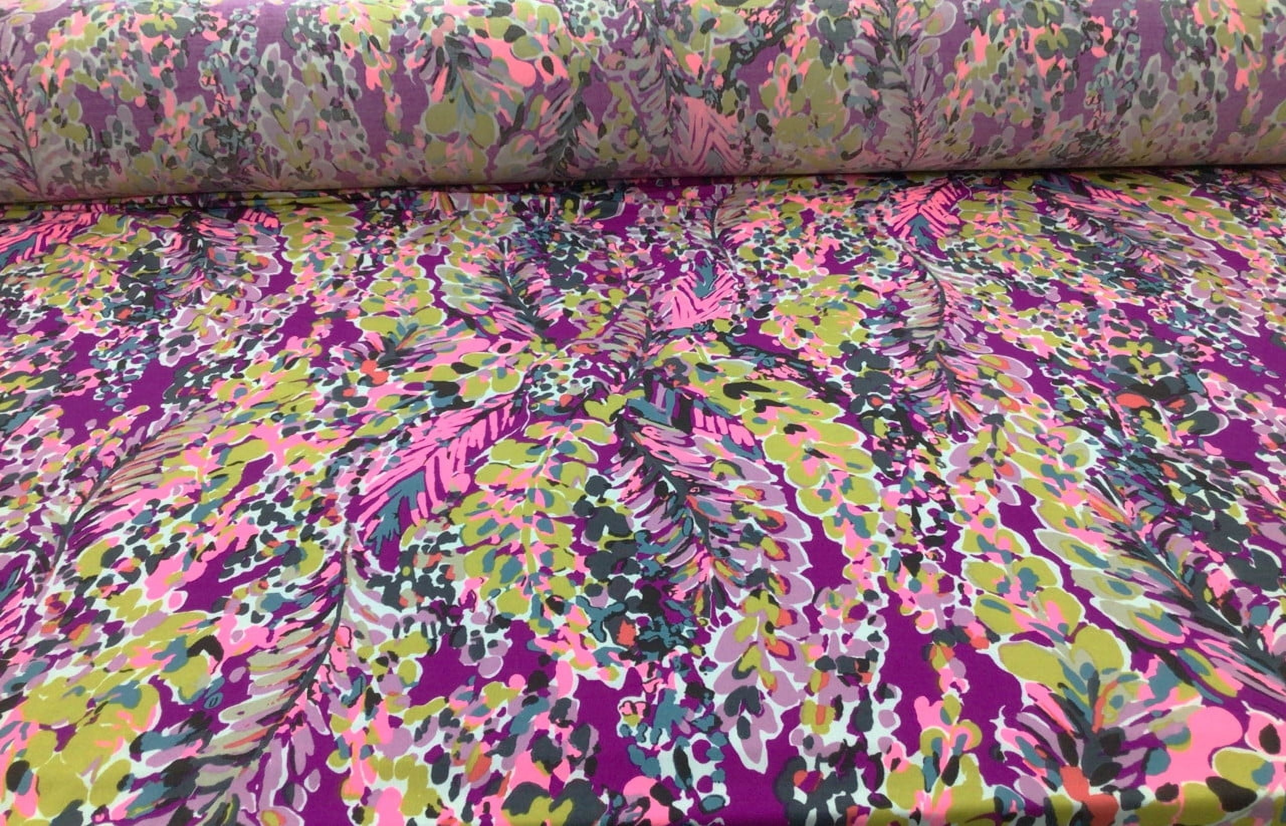 10 Yard Lot Printed DTY Spandex Stretch Apparel Fabric Purple Neon Pink Abstract Floral I223