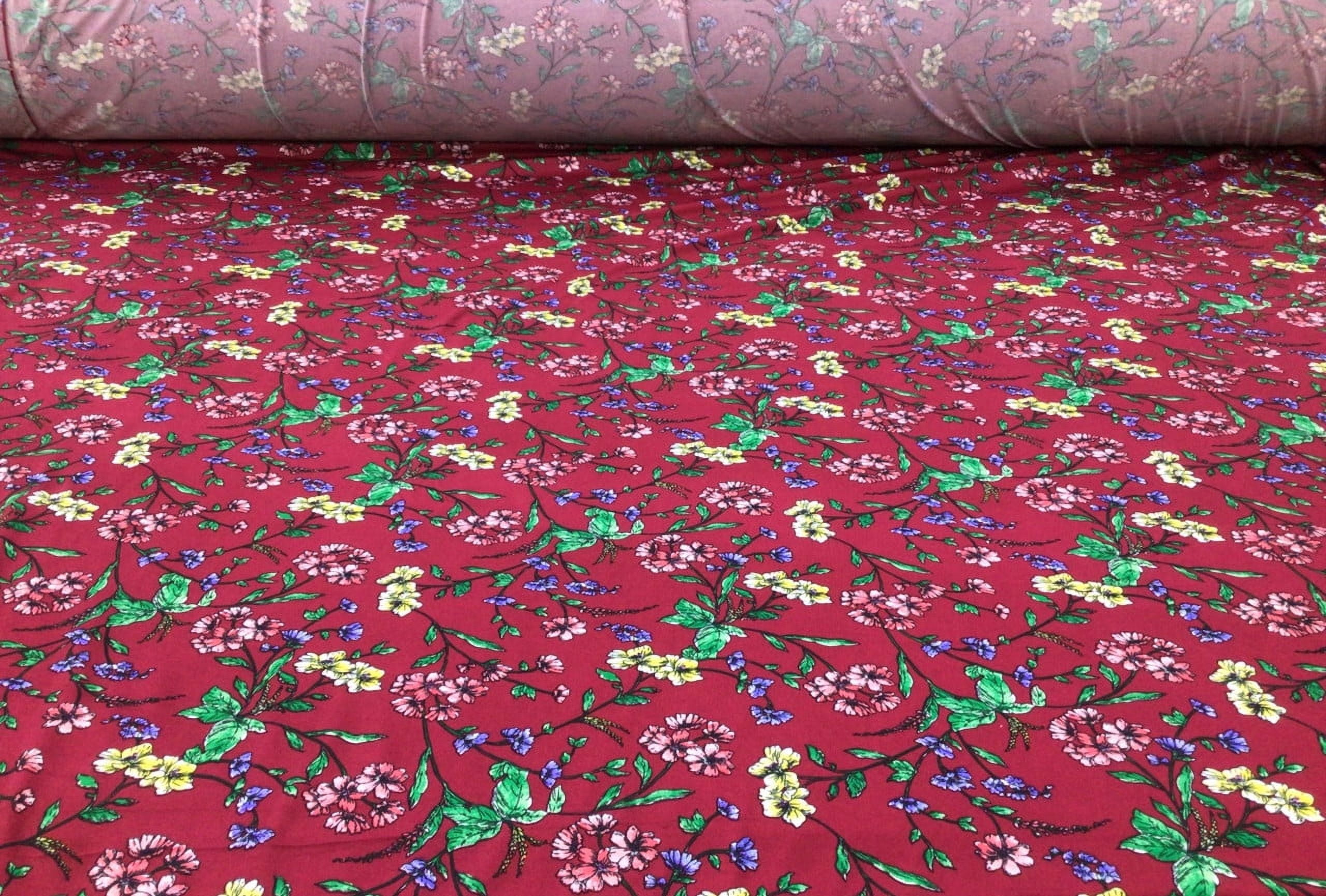 10 Yard Lot Printed DTY Spandex Stretch Apparel Fabric Red Pink Blue Yellow Floral J222