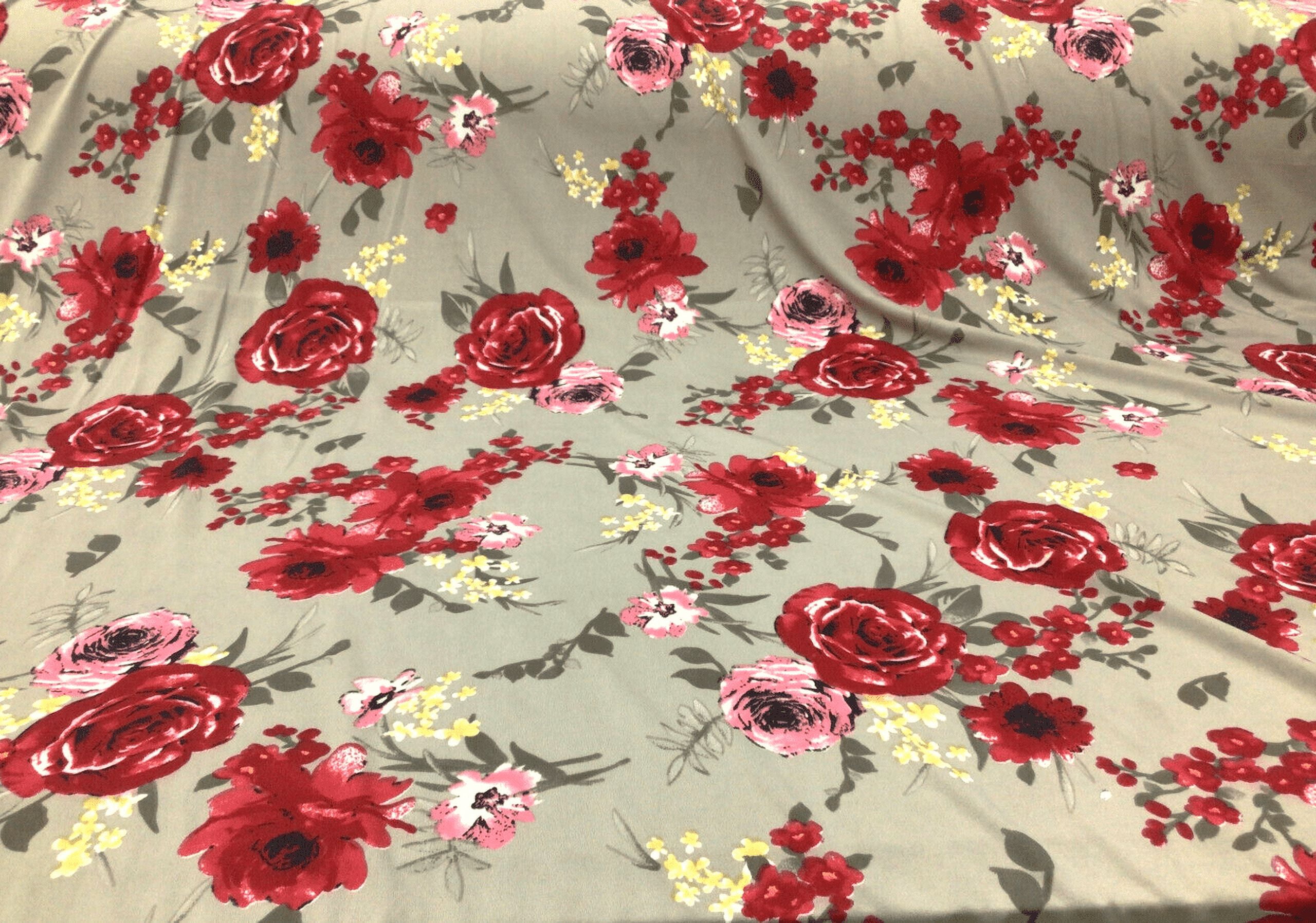 10 Yard Lot Printed DTY Spandex Stretch Apparel Fabric Tan Red Pink Yellow Floral I222