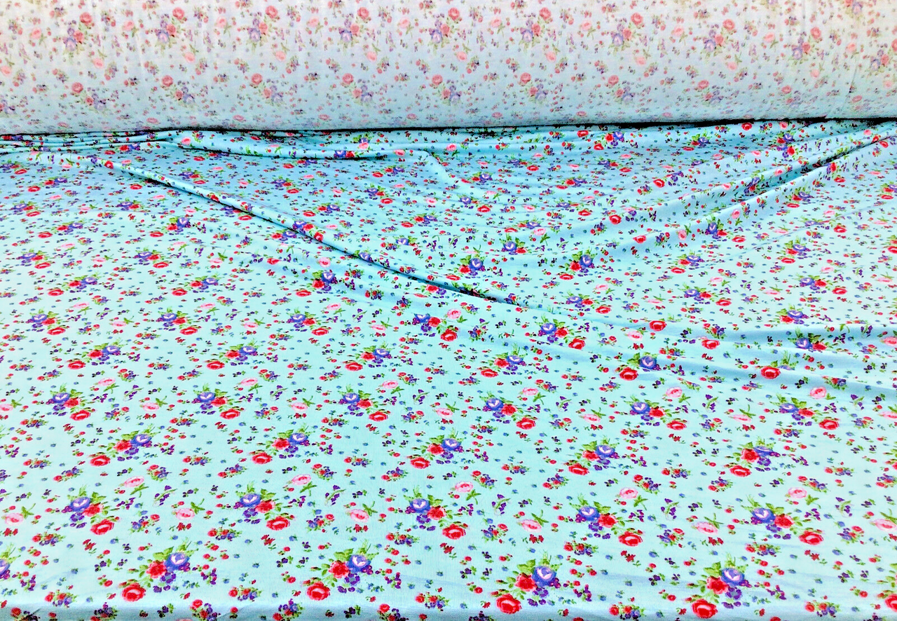 10 Yard Lot Printed Rayon Spandex 4 way Stretch Apparel Fabric Blue Pink Purple Floral H203