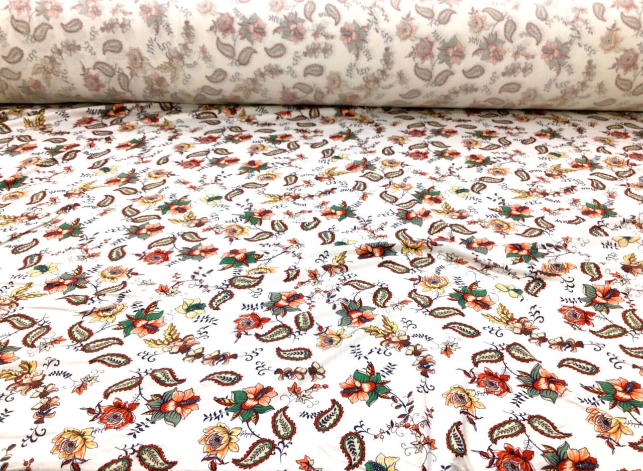 10 Yard Lot Printed Rayon Spandex 4 way Stretch Apparel Fabric Orange Navy Green Floral G202