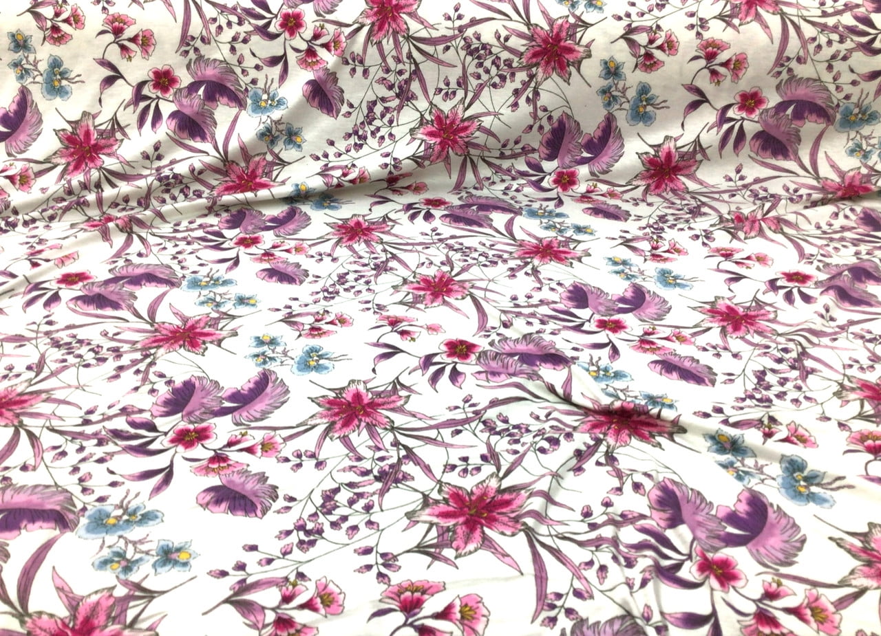 10 Yard Lot Printed Rayon Spandex 4 way Stretch Apparel Fabric Purple Pink Blue Floral H300