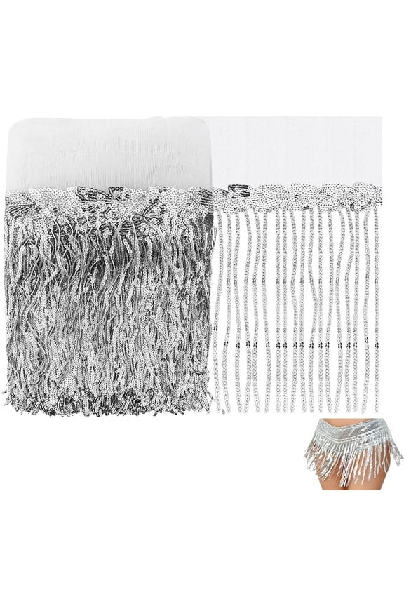 10 Yard Polyester Fringe Lace Trim with Plastic Sequins Tassel for Clothing Accessories Silver 9-7/8 inch(250mm)