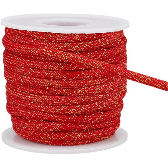 10 Yard Polyester Rope 5mm Red Polyester Tube Cord with Gold Wire Metallic Cord Knitting Accessory for Jewelry Costume Decoration Red