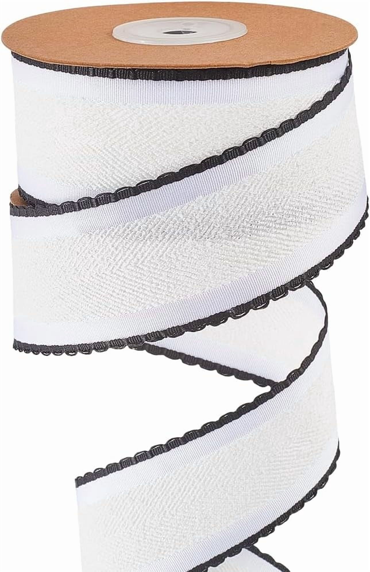 10 Yard Raw Edge Ribbon 1.5 Inch Wired Felt Ribbon White Double Sided ...