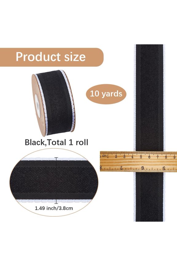 10 Yard Striped Ribbon 1.5 Inch Wired Felt Ribbon Black Double Sided Herringbone Raw Edge Frayed Christmas Fabric Trim with White Lace for Gift Wrapping DIY Crafts Wedding Home Decor