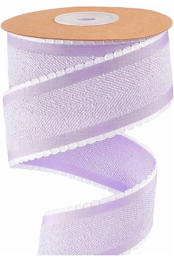 10 Yard Wired Felt Ribbon 1.5 Inch Herringbone Striped Ribbon Violet Double Sided Raw Edge Frayed Christmas Fabric Trim with White Lace for Gift Wrapping DIY Crafts Wedding Home Decor for DIY Violet