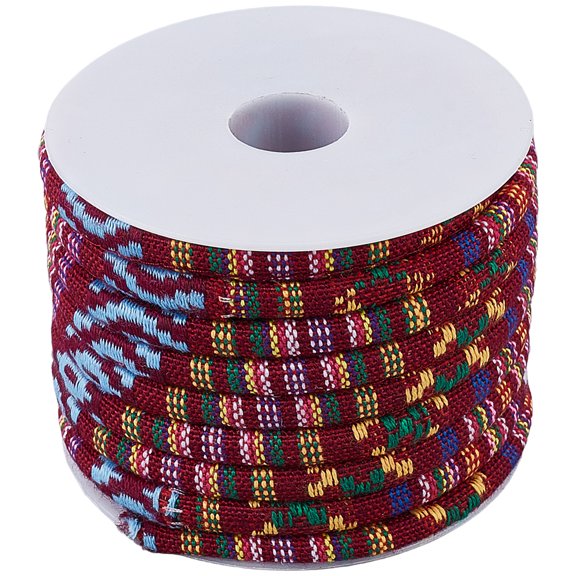 10 Yards 0.28 Inch Pink Ethnic Rope Bohemia Round Woven Thread Cord Friendship Bracelets Braiding Polyester String Cloth Cords Roll DIY