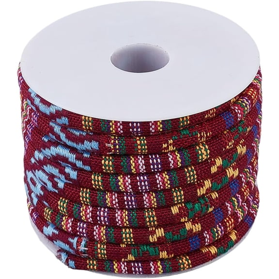10 Yards 0.28 Inch Pink Ethnic Rope Bohemia Round Woven Thread Cord Friendship Bracelets Braiding Polyester String Cloth Cords Roll